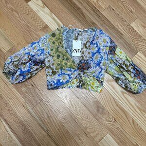 Zara Twist Front Floral Blouse - Size Small